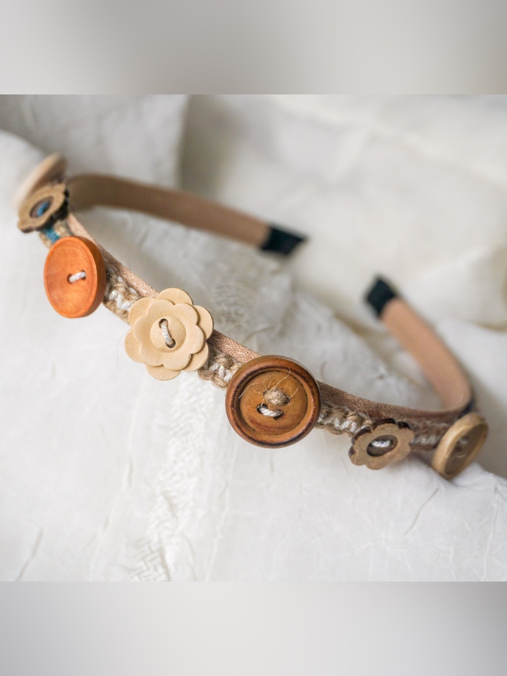 Handmade Crochet Button Headband – Tan Floral | BillBing.Box